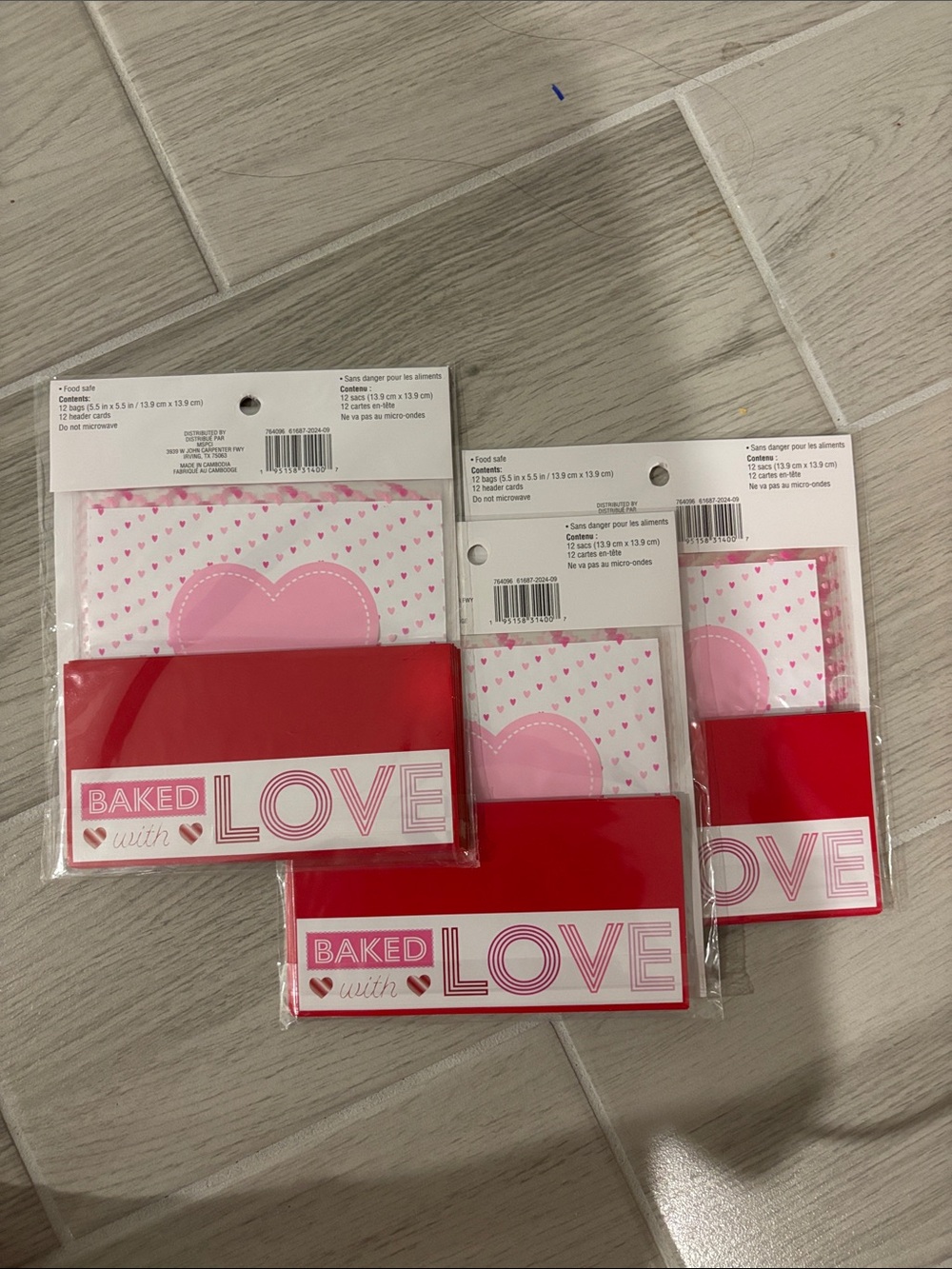Celebrate It Red and Pink 'Baked with LOVE' Treat Bags - Heart Pattern (3 Pack)